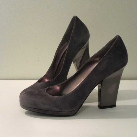 ENZO ANGIOLINI Genuine Suede PUMPS with Silver Leather High Heels & Insole - Picture 2 of 9